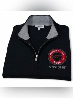 Peter Millar Black Quarter-Zip Sweater with Grey Collar and Red Emblem